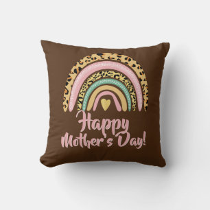 Happy Mothers Day Leopard Print Pink Rainbow Heart Kussen