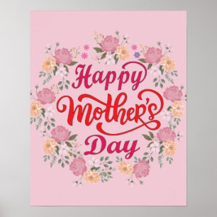 Happy Mothers Day met Love and Flowers Poster