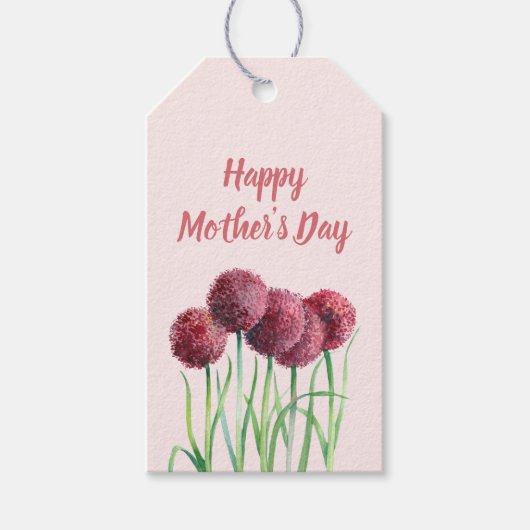 Happy Mothers Day Paarse Pink Allium Waterverf Cadeaulabel (Voorkant)