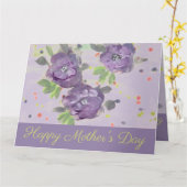 Happy Mothers Day Paarse Roos Wenskaart Kaart (Gele Bloem)