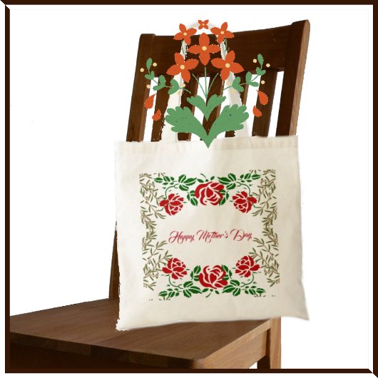 Happy Mothers Day Red Rose Floral Greeneral Cute Tote Bag