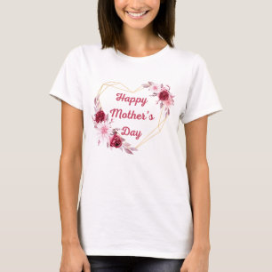 Happy Mothers Day Rood Goud Bloemen Chique Stijlvo T-shirt