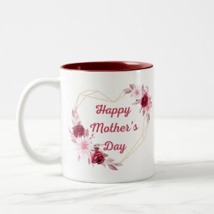 Happy Mothers Day Rood Goud Bloemen Geometrisch Tweekleurige Koffiemok