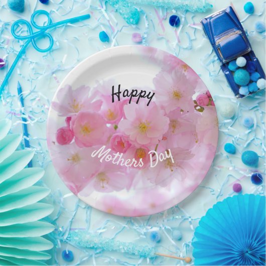 Happy Mothers Day Roze Cherry Tree Papieren Bordje (Feest)