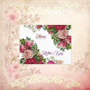 Happy Mothers Day Rustic Roos Floral Green Foliage Feestdagenkaart