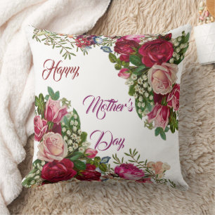 Happy Mothers Day Rustic Roos Floral Green Foliage Kussen