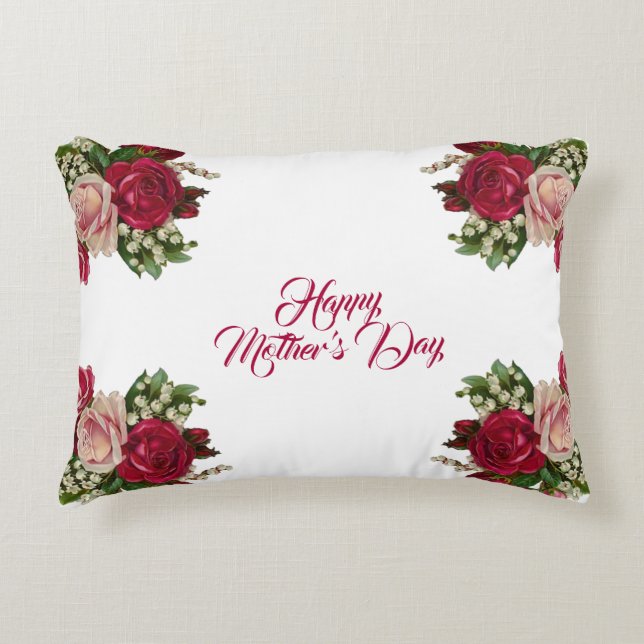 Happy Mothers Day Rustic Rozen Floral Greenery Accent Kussen (Voorkant)