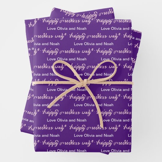Happy Mothers Day Script Deep Paarse naam van Give Inpakpapier Vel (In situ)
