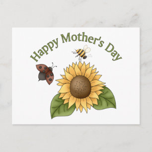 happy Mothers Day Sunflower, Butterfly, Bee Briefkaart