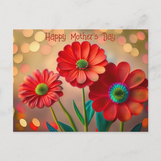 Happy Mother's Day Three Red Daisies Custom Text Briefkaart (Voorkant)