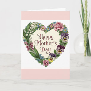 Happy Mothers Day Victoriaans Bloemen Hart Krans Kaart