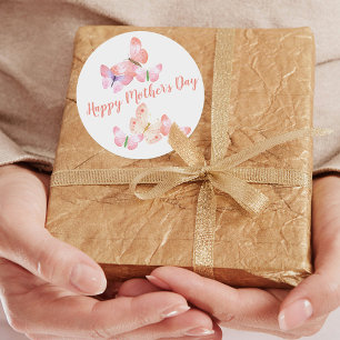 Happy Mothers Day    Waterverf Butterflies Ronde Sticker