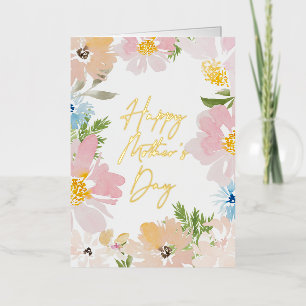 Happy Mothers Day Waterverf Flower Folie Wenskaart