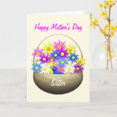 Happy Mothers Day Zuster Basket of Daisies Kaart (Gele Bloem)