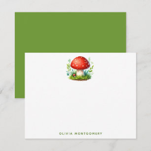 Happy Mushroom Redcap Illustratie Aangepaste naam Notitiekaartje