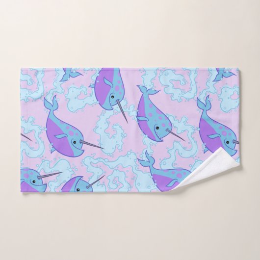 Happy Narwhal Pattern Hand Towel Handdoeken (Handdoek)