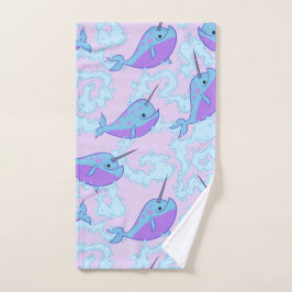 Happy Narwhal Pattern Hand Towel Handdoeken