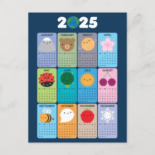 Happy Natuur Kawaii 2025 Kalender Briefkaart