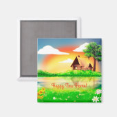 Happy New Home Cabine Scène Carré Magnet (Recto/Verso)