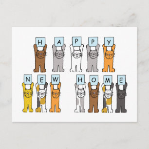 Happy New Home Cute Cartoon Cats Briefkaart
