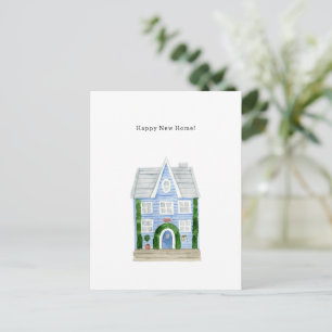 Happy New Home Quote Blue House Illustration Card Briefkaart
