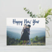 Happy New Yaren Modern Blue Typografie Foto Feestdagenkaart (Staand voorkant)
