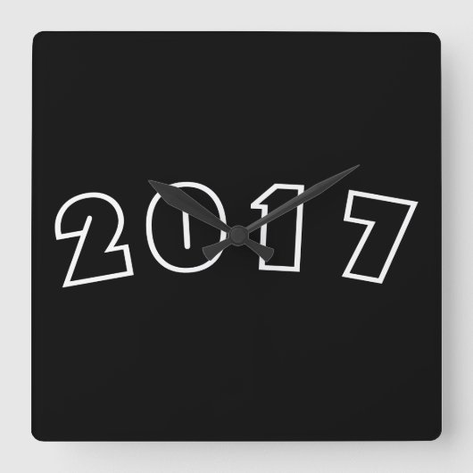 Happy New Year 2017, Numbers Black White Clock Vierkante Klok (Voorkant)