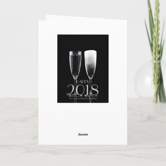 Happy New Year 2018 Black White Champagne Flute Feestdagen Kaart (Achterkant)