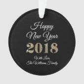 Happy New Year 2018 Black White Gold Elegant Ornament (voorkant)