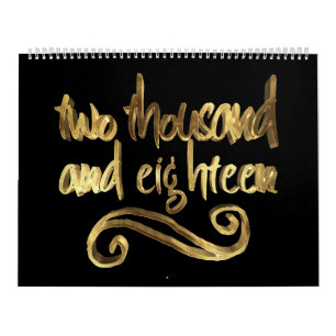 Happy New Year 2018 Elegant Black Gold Typografie Kalender