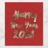 Happy New Year 2018 Elegant Red Gold Typografie Wijn Etiket (Enkel label)