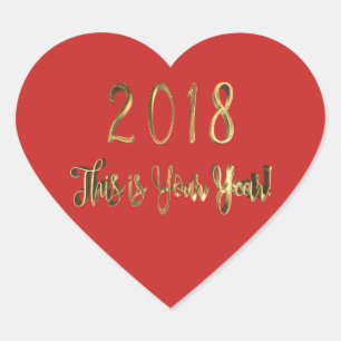 Happy New Year 2018 Motivatie Red Gold Hart Sticker