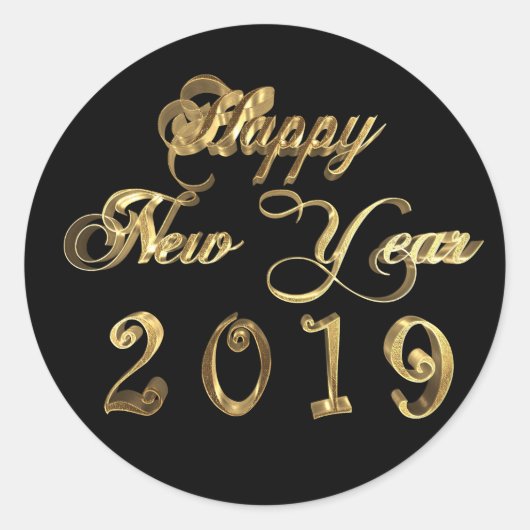 Happy New Year 2019 Black and Gold Script Ronde Sticker (Voorkant)