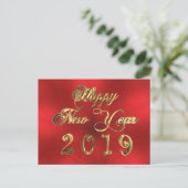 Happy New Year 2019 Script Red and Gold Chic Briefkaart (Staand voorkant)