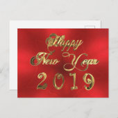 Happy New Year 2019 Script Red and Gold Chic Briefkaart (Voorkant / Achterkant)