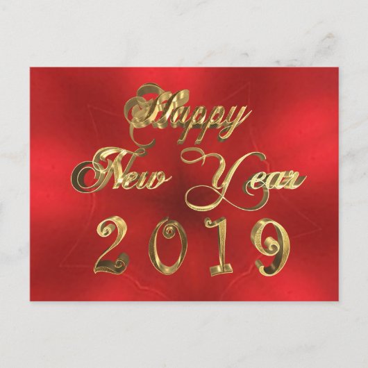 Happy New Year 2019 Script Red and Gold Chic Briefkaart (Voorkant)