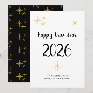 Happy New Year 2021 Cute Typography Black Gold Feestdagenkaart