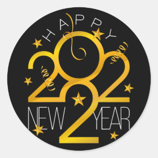 Happy New Year 2022 Design met Gold Number Ronde Sticker