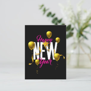 Happy New Year 2022 Design with Gold Party Balloon Briefkaart