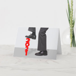 Happy New Year 2022 Man Squashing 2021 Feestdagen Kaart