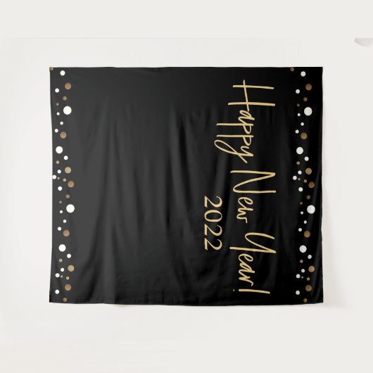 Happy New Year 2022 Script Black Gold Confetti Wandkleed (Voorkant (horizontaal))