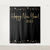 Happy New Year 2022 Script Black Gold Confetti Wandkleed (Voorkant)