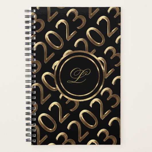 Happy New Year 2023 Black and Gold Kijk elegant Planner (Voorkant)