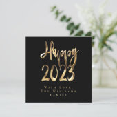 Happy New Year 2023 Elegant Black and Gold Script Feestdagenkaart (Staand voorkant)
