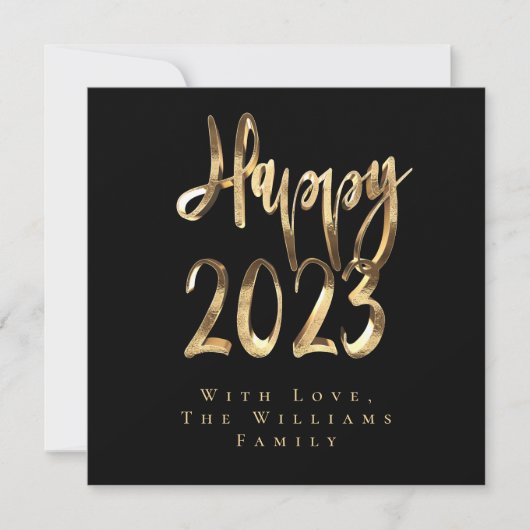 Happy New Year 2023 Elegant Black and Gold Script Feestdagenkaart (Voorkant)