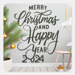 happy new year 2024 and Chris  Vierkante Sticker