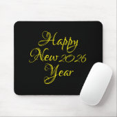 Happy New Year 2026 Black and Yellow Script  Muismat (Met muis)