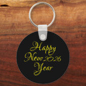 Happy New Year 2026 Black and Yellow Script  Sleutelhanger (Voorkant)