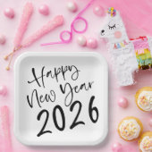 Happy New Year 2026 Black Script Papieren Bordje (Feest)