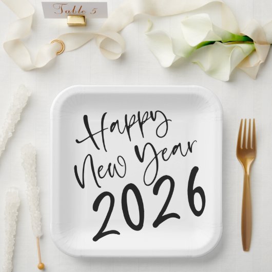Happy New Year 2026 Black Script Papieren Bordje (Huwelijk)